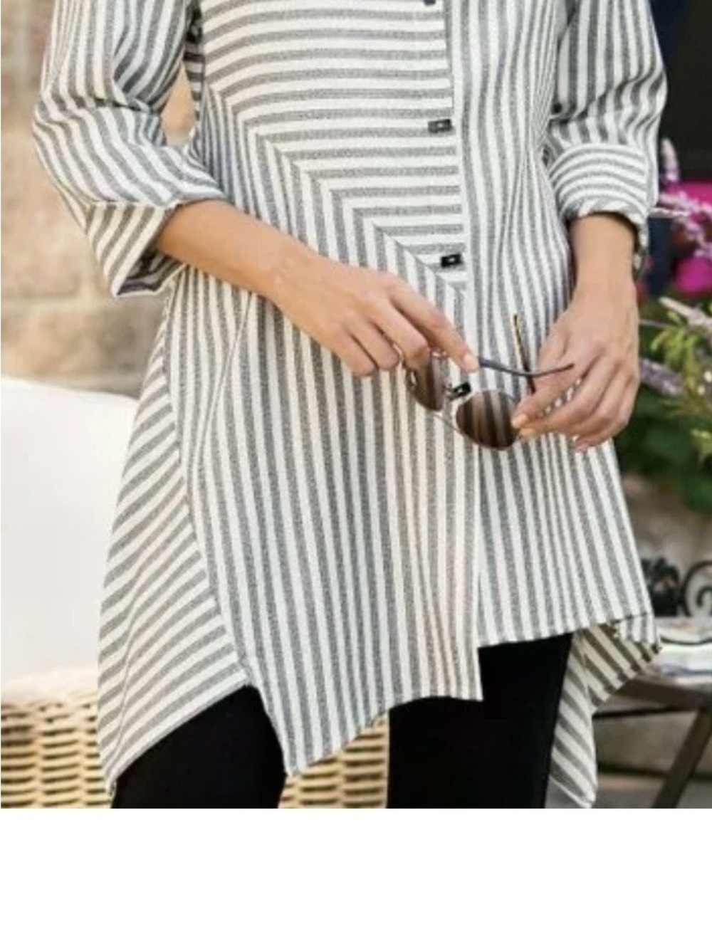 Soft Surroundings Gray and White Striped Tunic